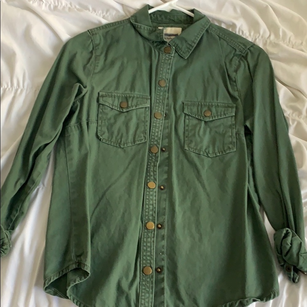 Green military denim top